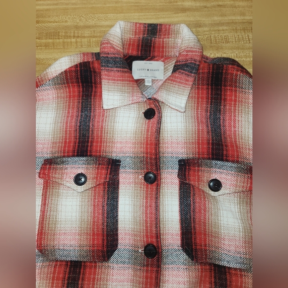LUCKY BRAND Red plaid Oversized Shirt Jacket, size S - Picture 10 of 16